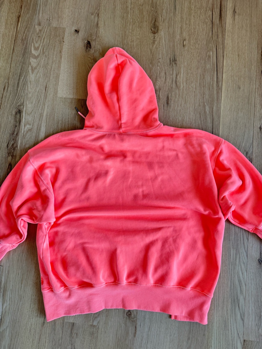Free People Movement Neon Coral Hoodie Oversized Fleece Sweatshirt Size L - Picture 4 of 8